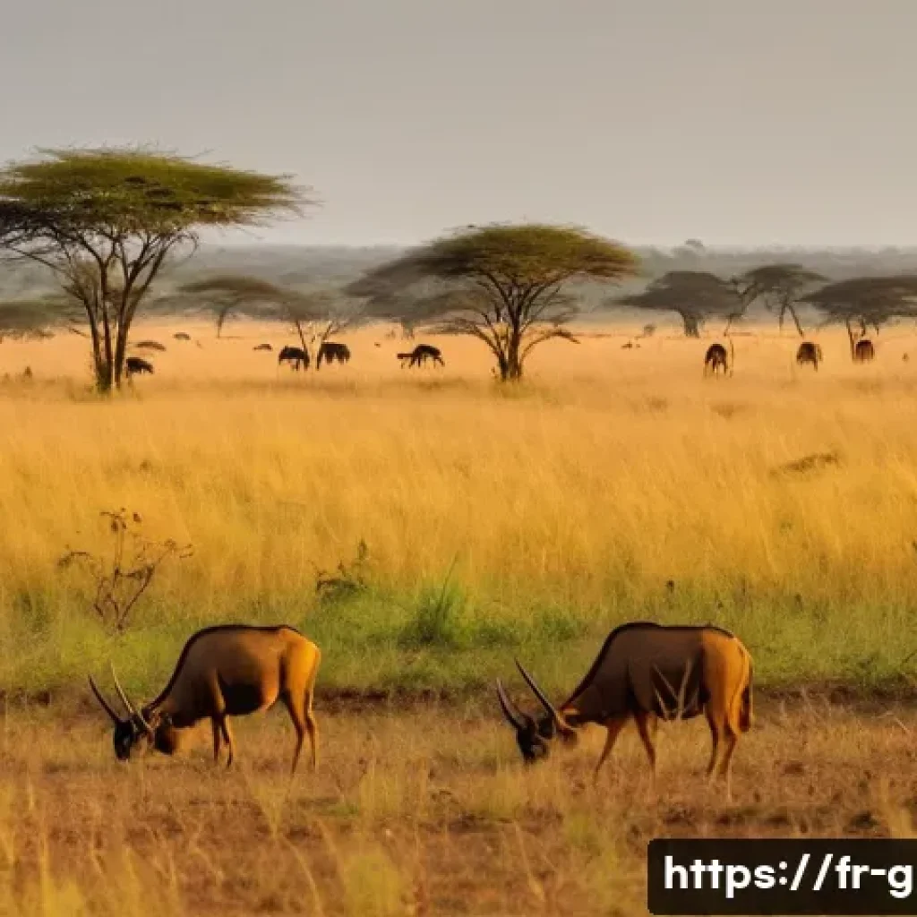 기니비사우의 가장 아름다운 자연경관 - A vast golden savanna landscape in Guinea-Bissau during the dry season, featuring gently rolling gra...