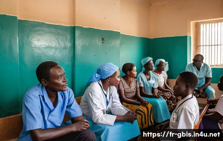 기니비사우 의료 시스템과 병원 정보 - A busy urban health clinic in Bissau, Guinea-Bissau, showing a modestly crowded waiting room with di...