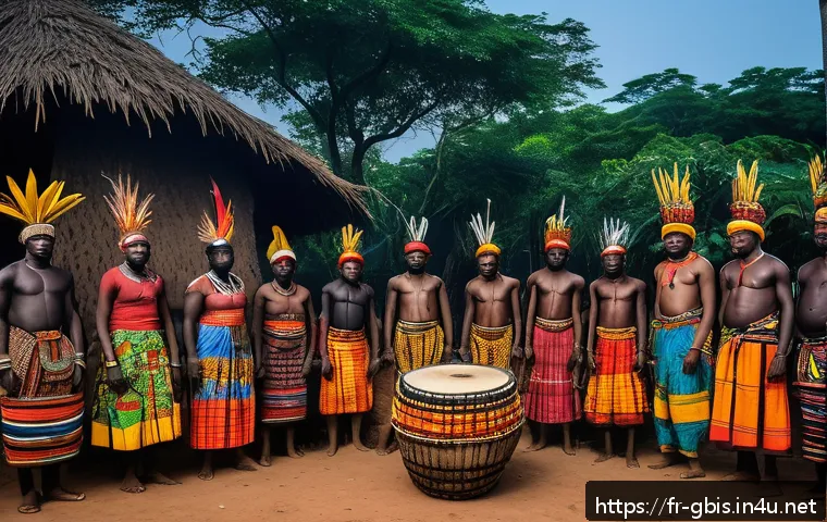 기니비사우 역사 개요 - A vibrant traditional ceremony of the Balante people in Guinea-Bissau, featuring men and women dress...