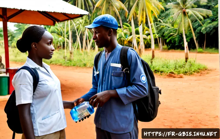 기니비사우 여행 중 긴급 상황 대처법 - Photorealistic travel emergency scene in Guinea-Bissau, a calm French-speaking adult traveler wearin...