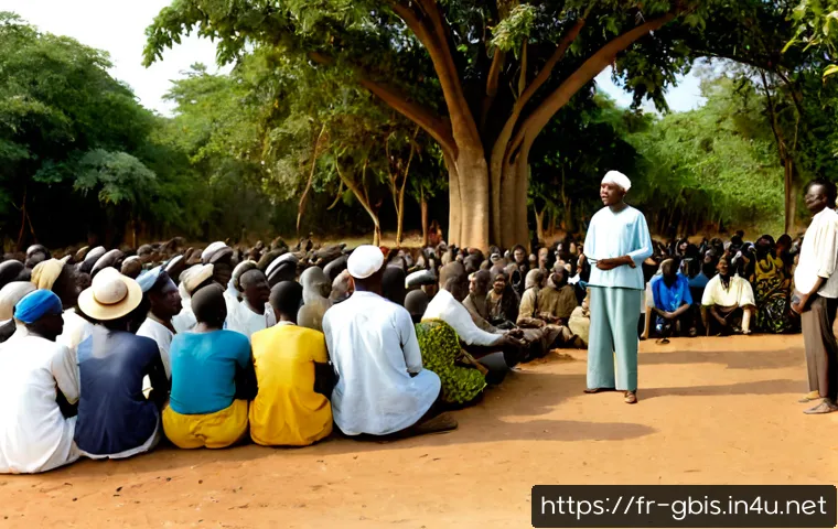 기니비사우 독립운동과 주요 인물 - Photorealistic historical reenactment of Amílcar Cabral addressing a small gathering of Guinea-Bissa...